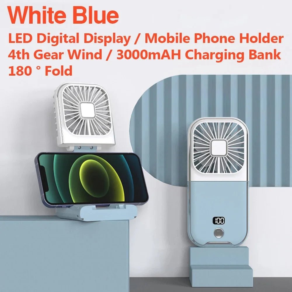 4 Speed Adjustable USB Rechargeable Portable Mini Fan 3000mAh Plus Blue