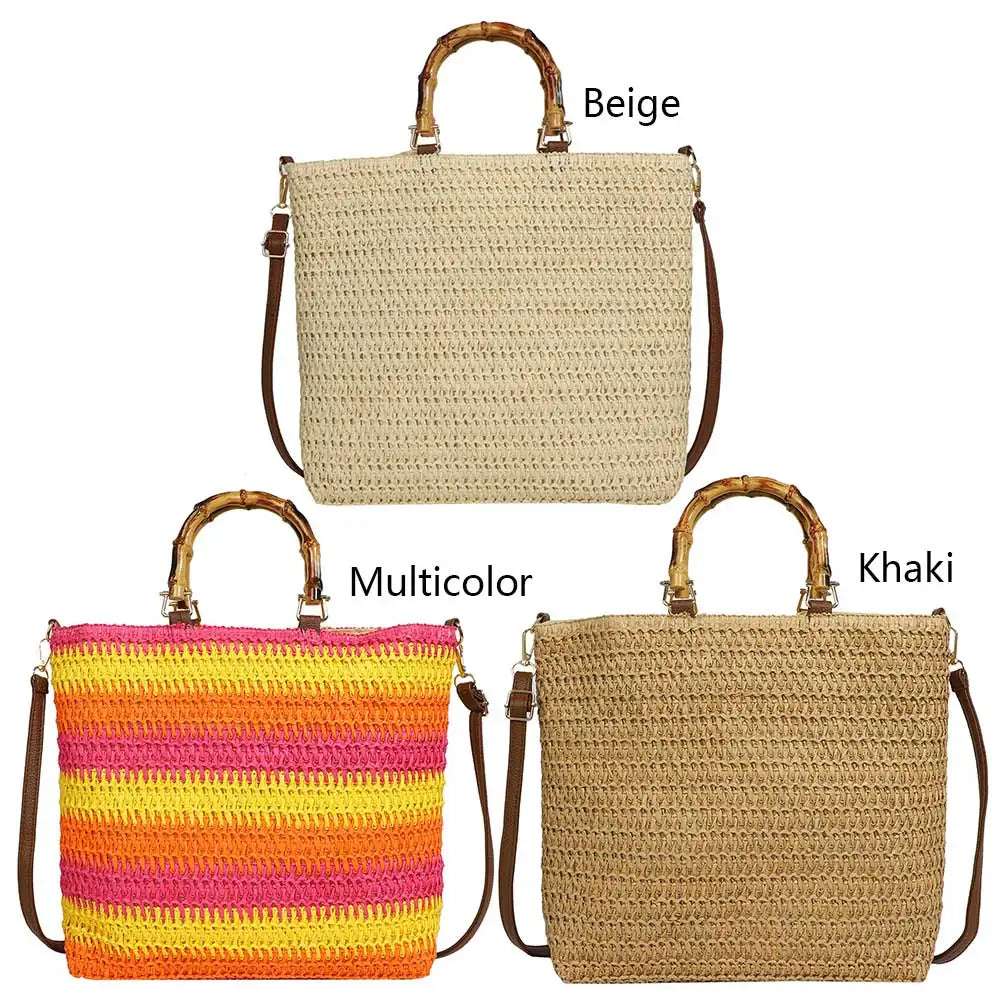 Straw Woven handbag with Bamboo style Handle