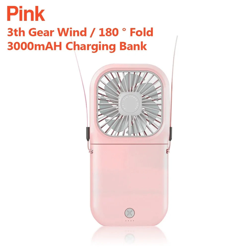 4 Speed Adjustable USB Rechargeable Portable Mini Fan 3000mAh Pink