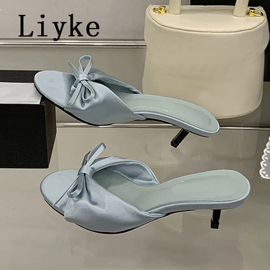 Bowknot Open Toe bowknot Low Thin Heel Sandals