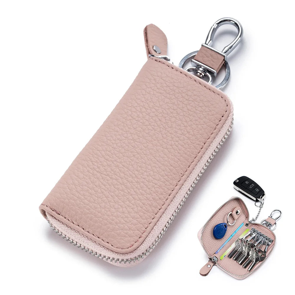 Multifunctional Zipper leather Key Case light pink
