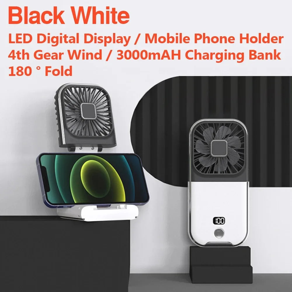4 Speed Adjustable USB Rechargeable Portable Mini Fan 3000mAh Plus Black