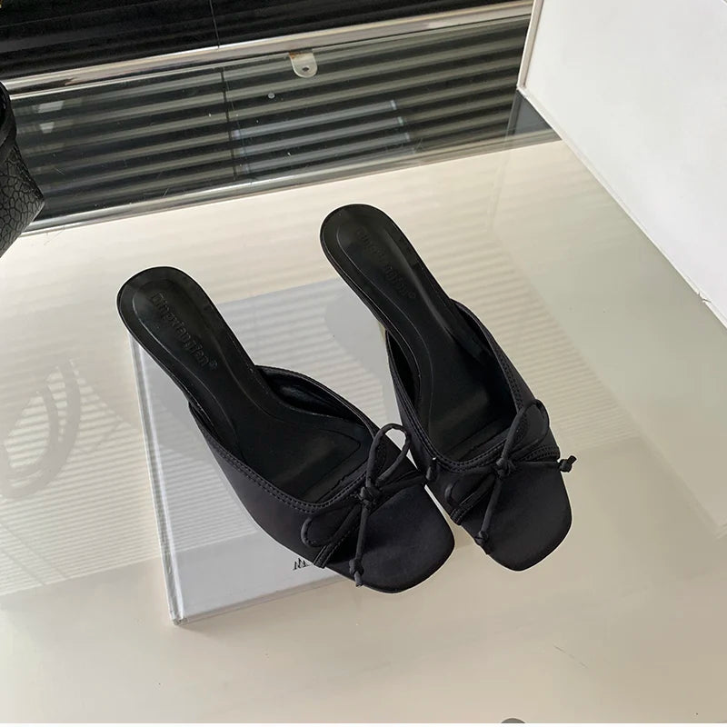 Butterfly-knot kitten heel Open Toe Mules Sandals