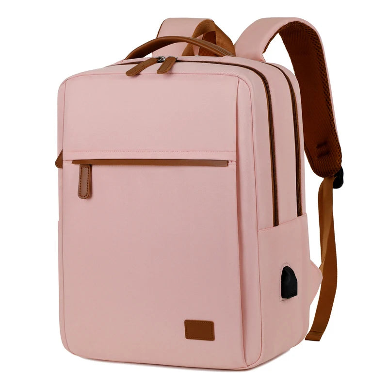 Large Capacity Travel Backpack with USB Charging Port Pink