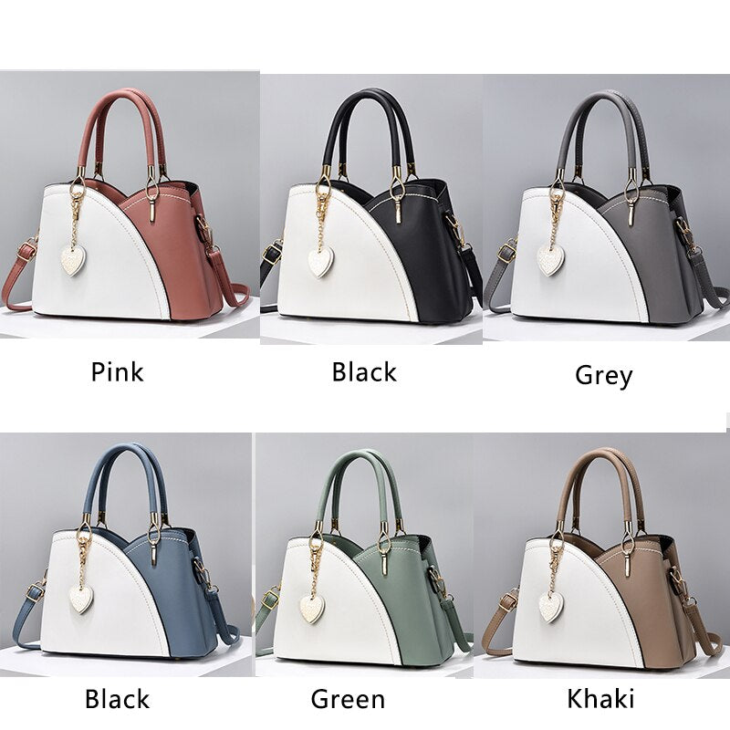 Women PU Leather Purse Block Handle Tote Bags