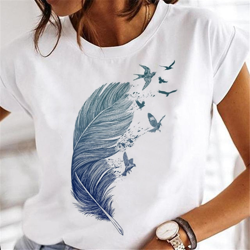 New Women nature print T-shirts 10 white