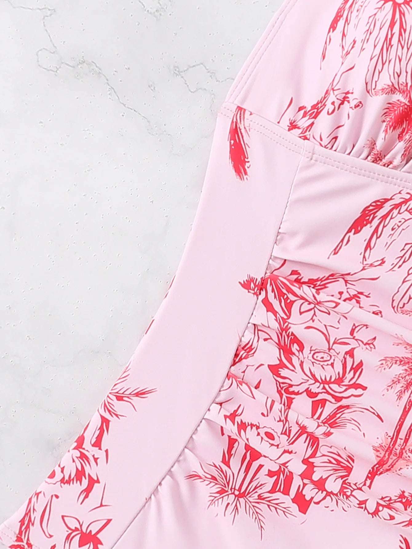 Pink Halter ruched One Piece Swimsuit