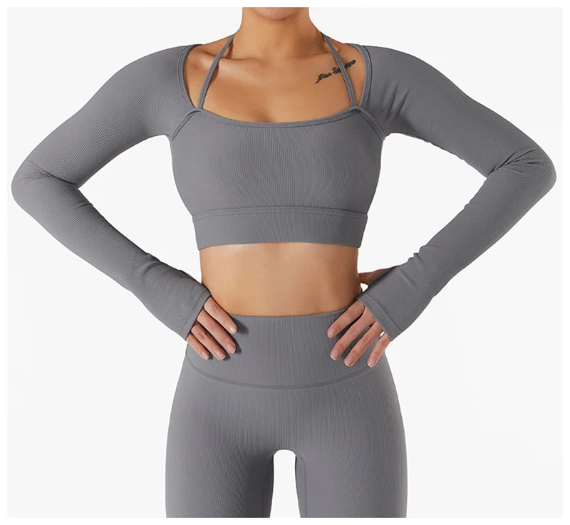 Padded Long Sleeve Seamless Gym Workout Top