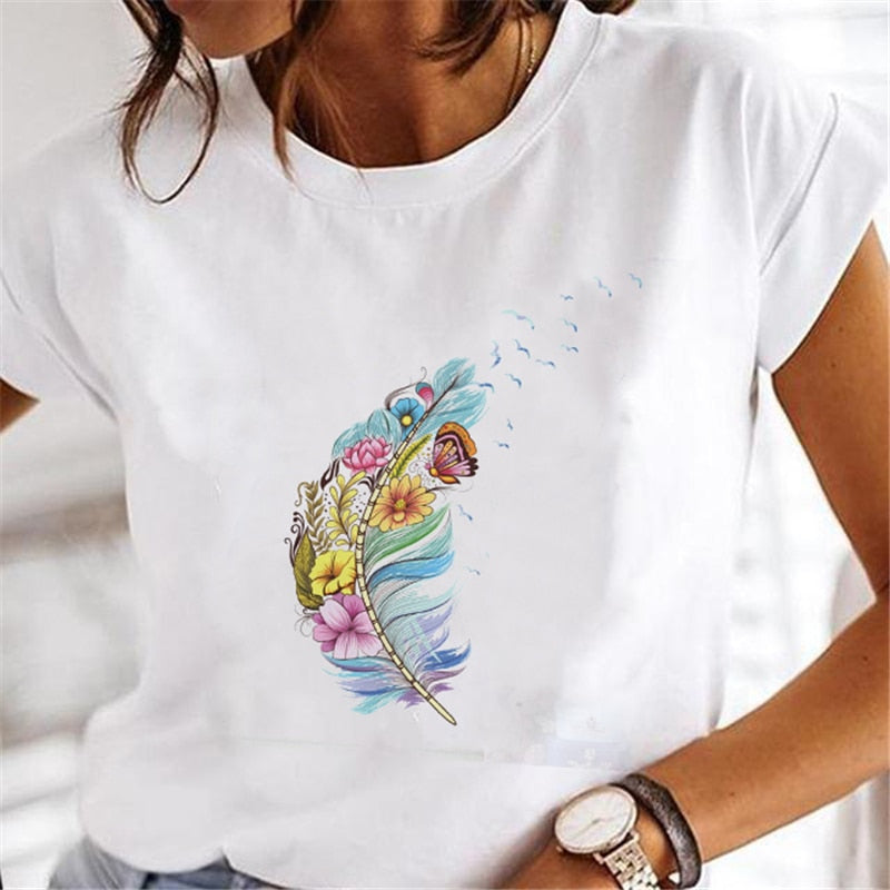 New Women nature print T-shirts 12 white