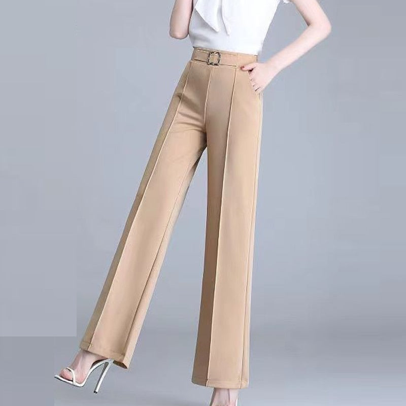 Summer High Waist Pockets All Match Wide Leg Pants
