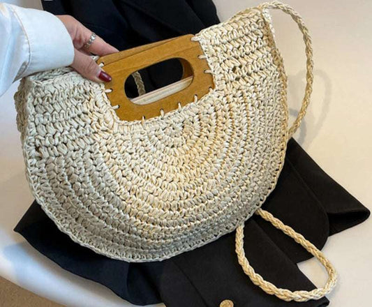 Straw Half-moon Beach Rattan Bag