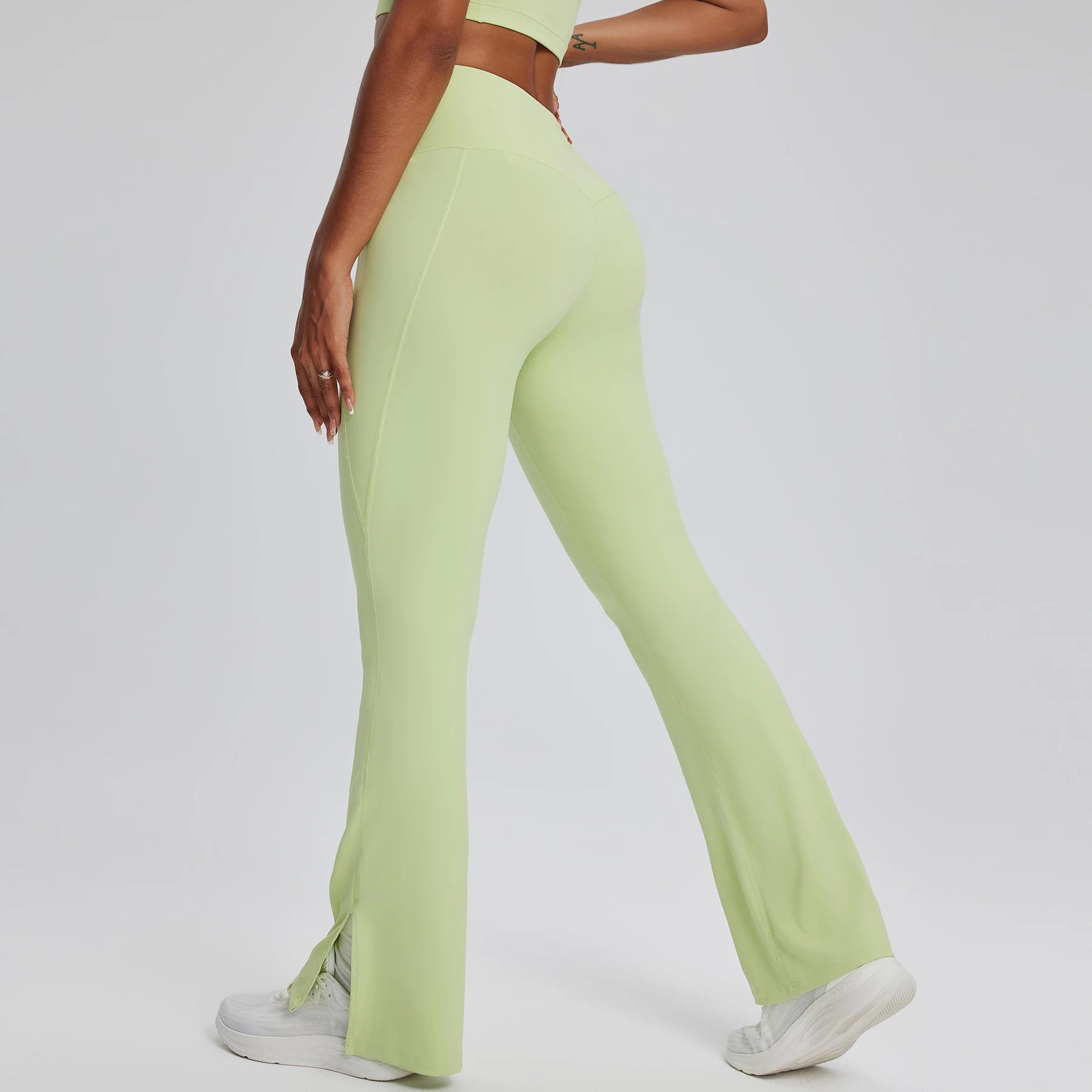 High waisted Flared gym workout Leggings Grass green