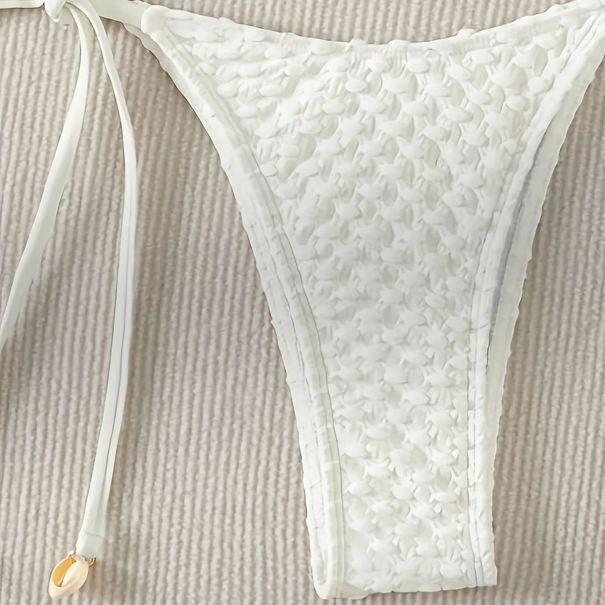 White Shell String Halter Triangle Bikini Set