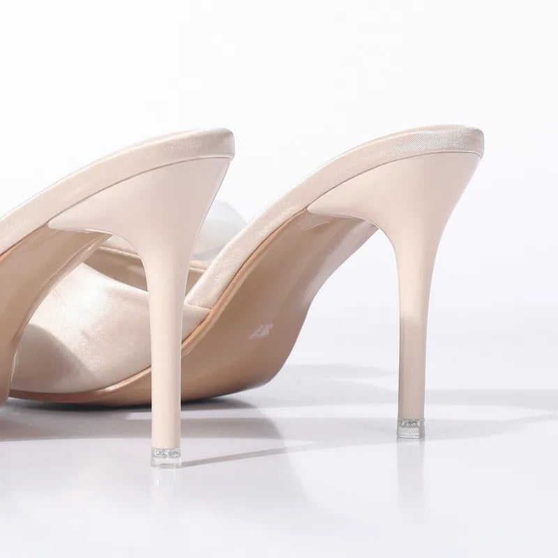 Satin Flower Design High Heeled Open Toe Sandals