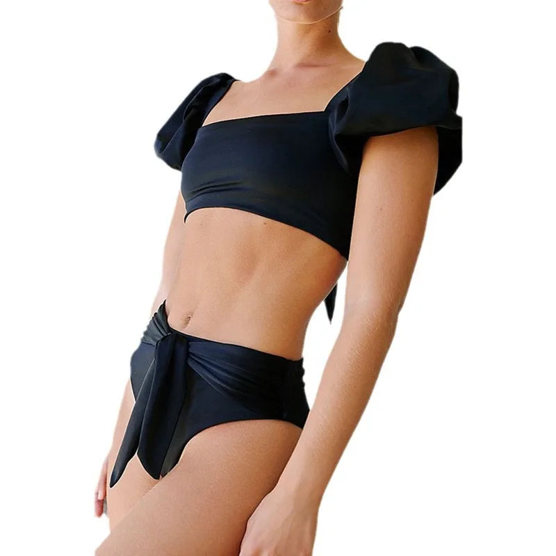Short balloon sleeve High Waist Swimsuit Two Pieces Swimming Suit