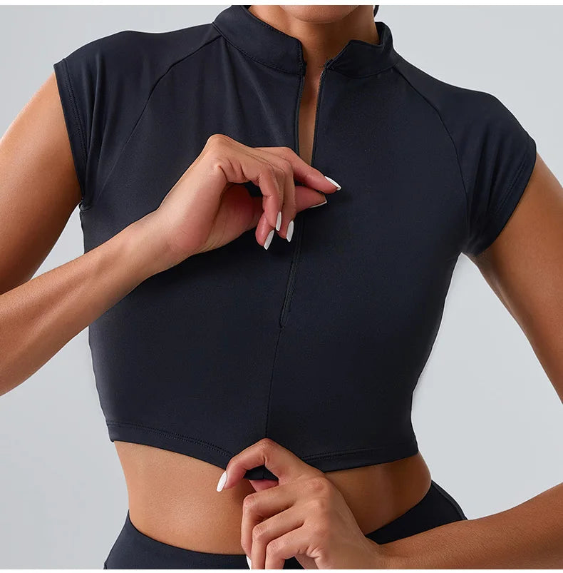 Zipper Short Sleeve Yoga gym Top