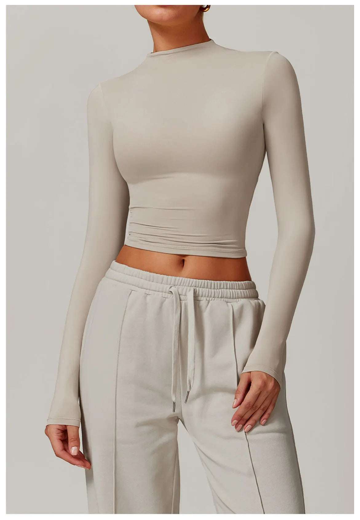 High Neck Long Sleeve Fitness Gym Sports Top