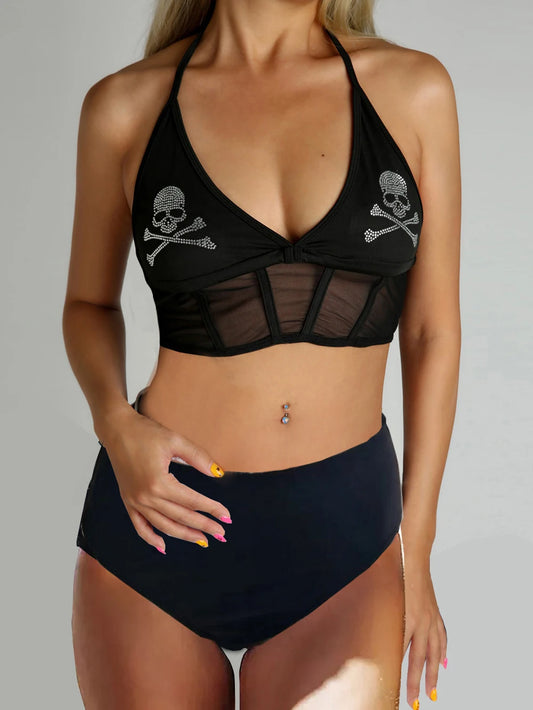 Women Mesh skull Black Swimwear 24026