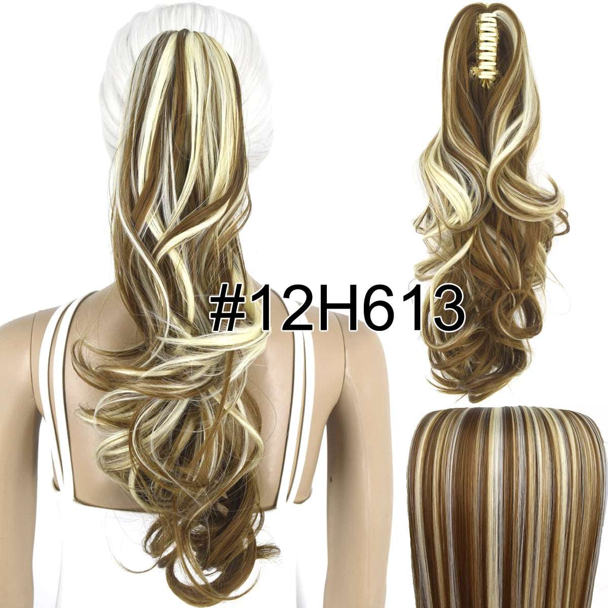 Synthetic Hair Heat Resistant 140gr Wavy Claw Clip in Ponytail hair extensions 12H613 Wavy 18inches