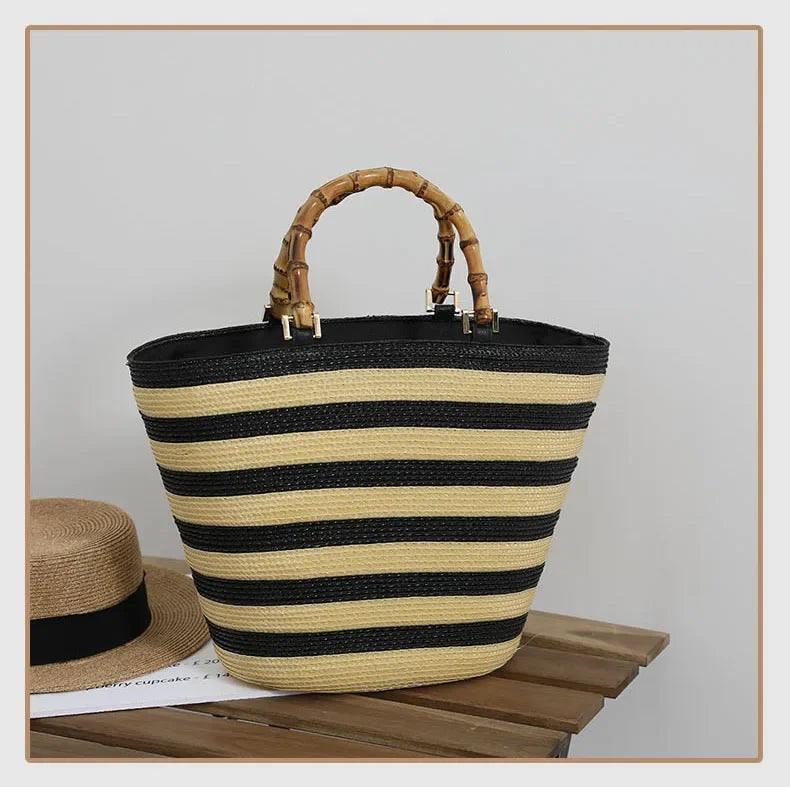 Large Capacity French Style Straw Woven Tote Bag