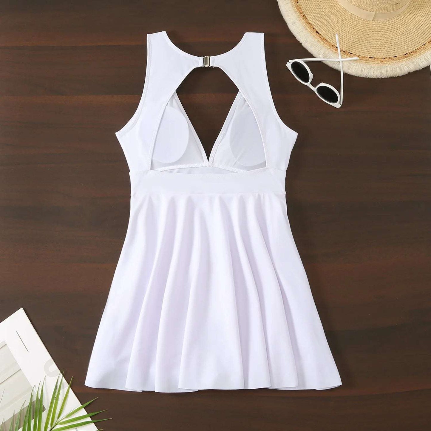 Ruffle plunge One Piece skirt dress Swimsuit