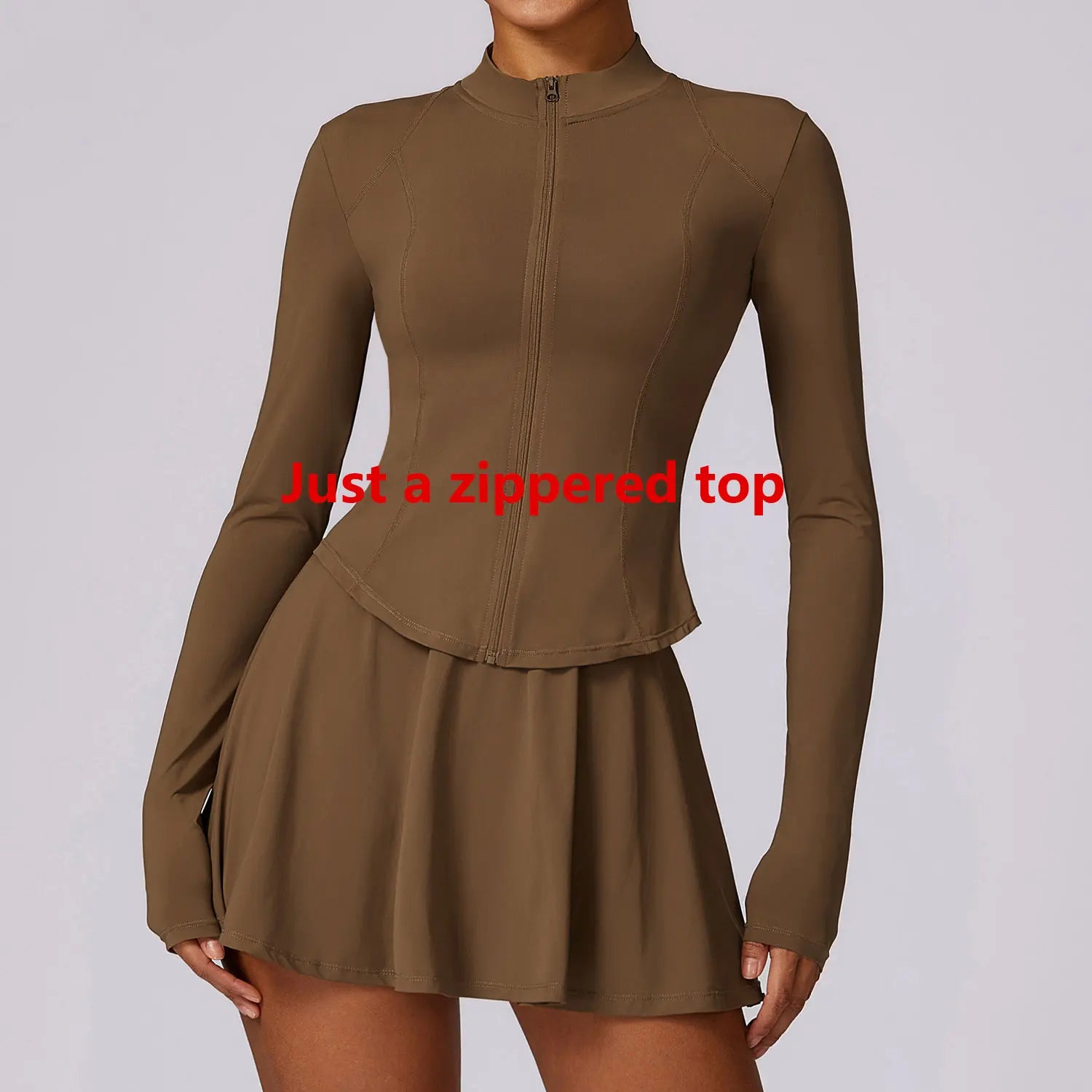 Long Sleeve Zipper Solid color Gym Workout jacket Mocha Brown