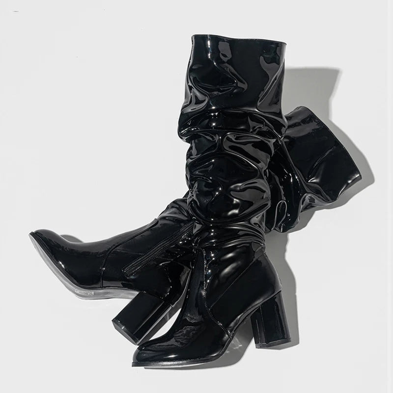 New Fashion Round Toe Motorcycle Knee High Boots