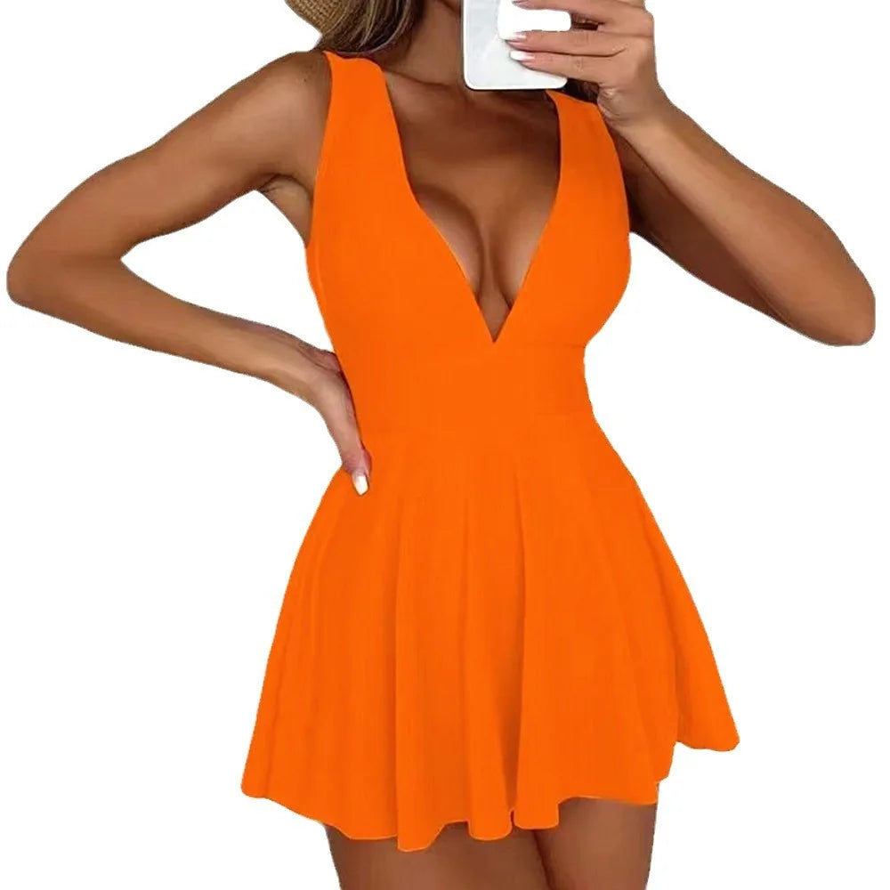 Ruffle plunge One Piece skirt dress Swimsuit