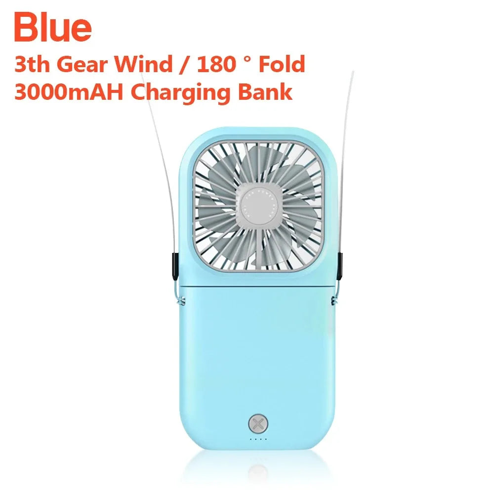 4 Speed Adjustable USB Rechargeable Portable Mini Fan 3000mAh Blue