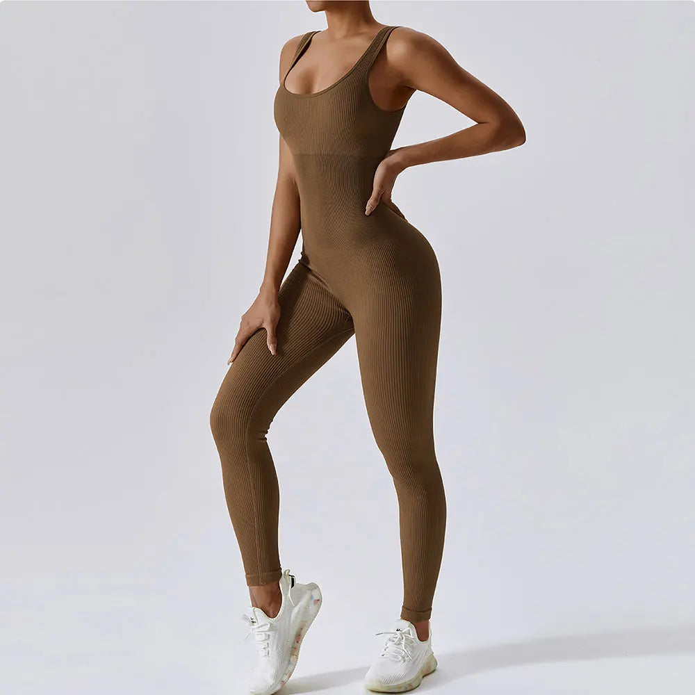 Seamless One Piece Ribbed Workout yoga bodysuit