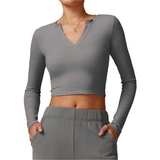 Women's Long Sleeve Top V-neck Yoga Top