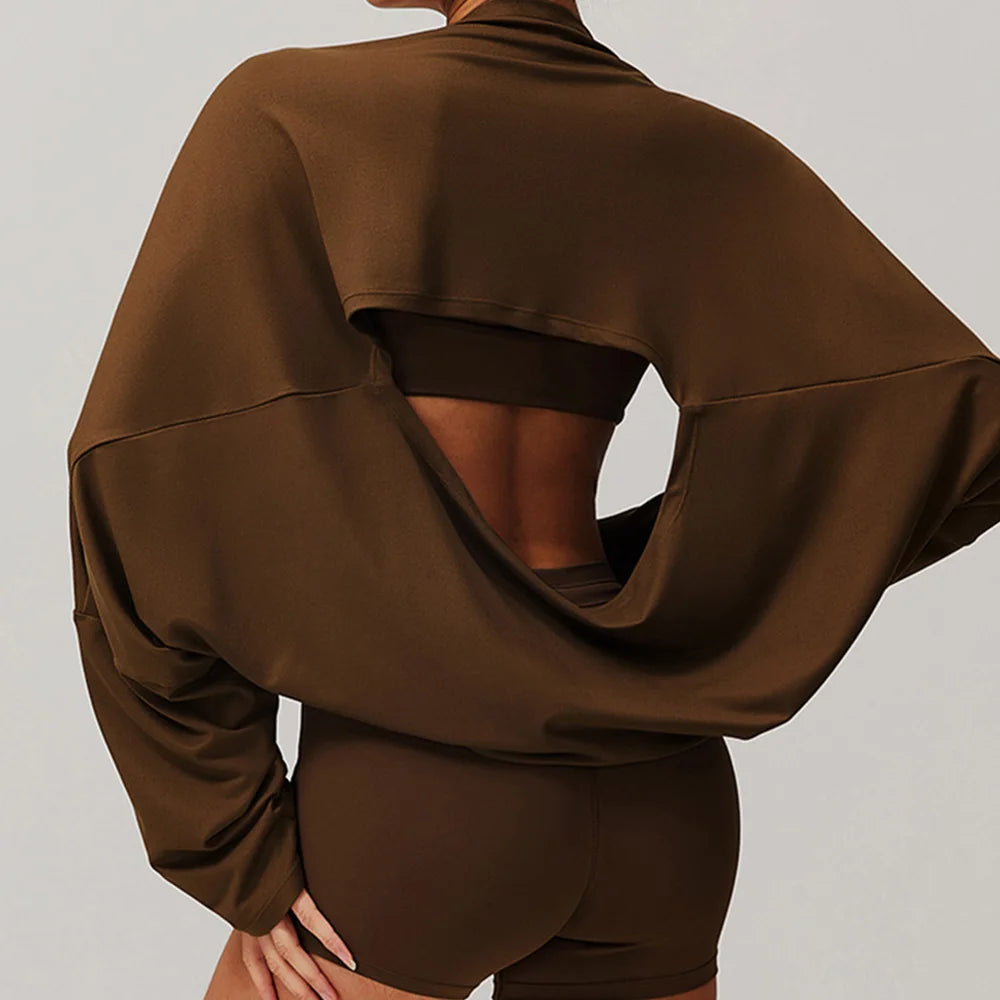 Long Sleeve off Shoulder Bat Sleeve Gym Yoga top