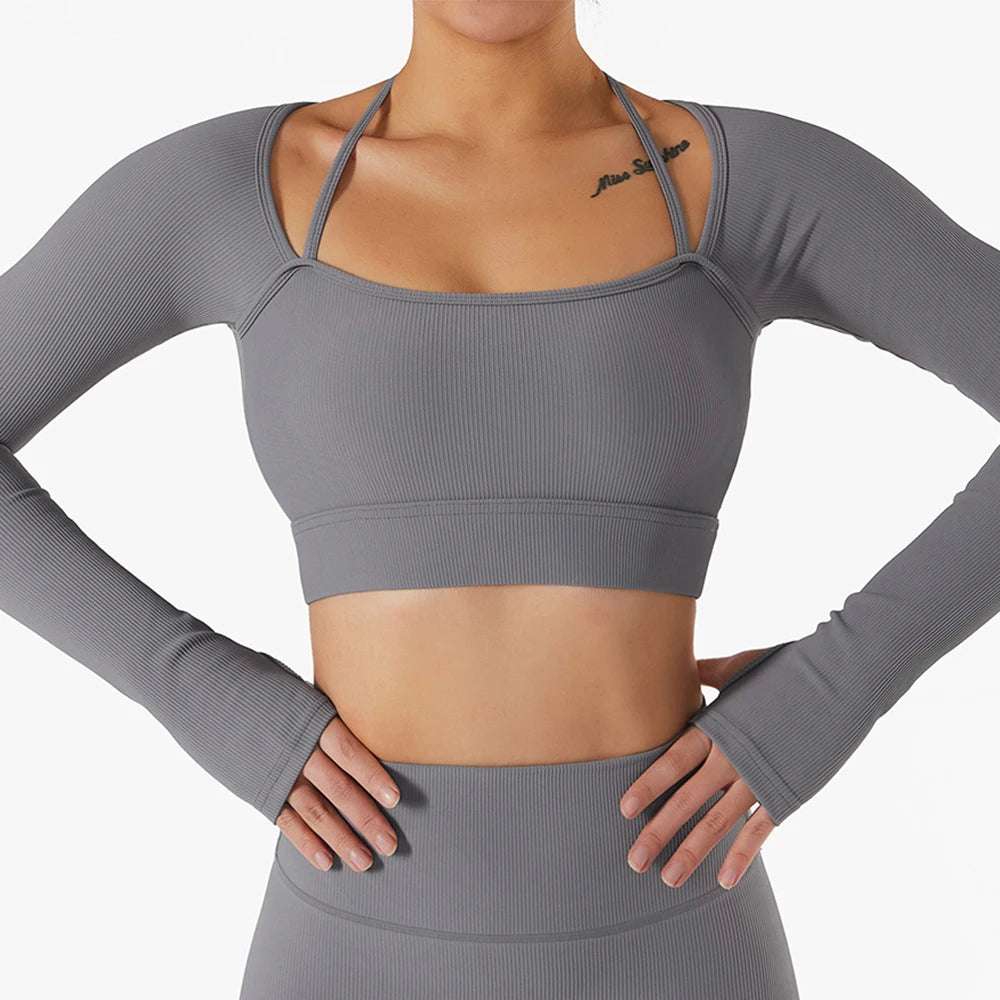 Padded Long Sleeve Seamless Gym Workout Top