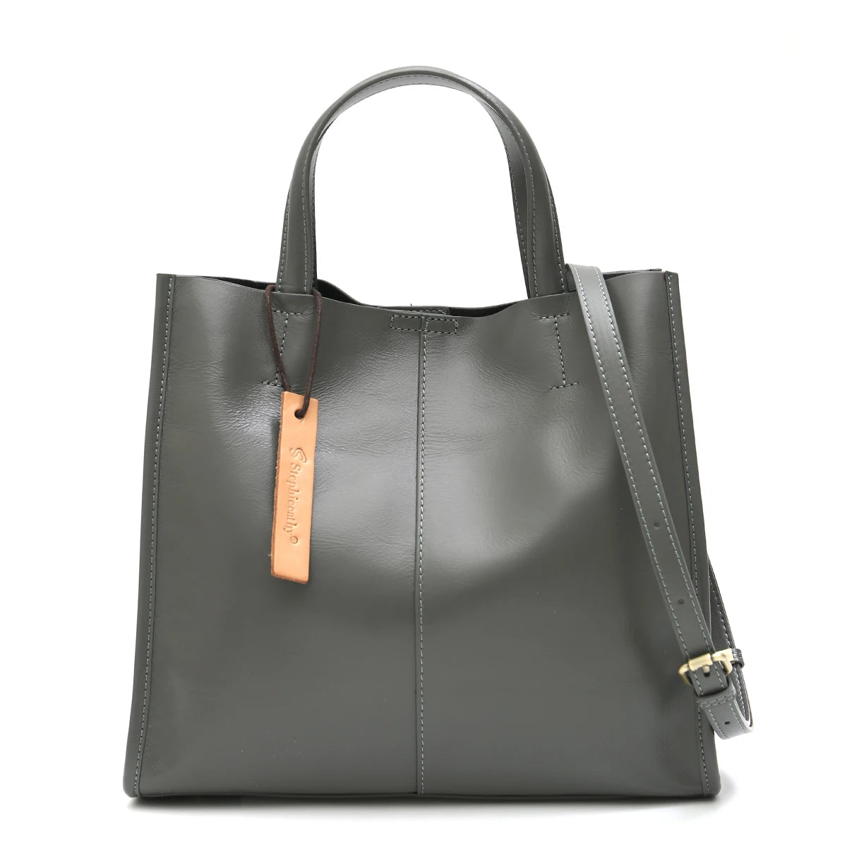 Minimalist Vintage Leather Tote Handbag GREY