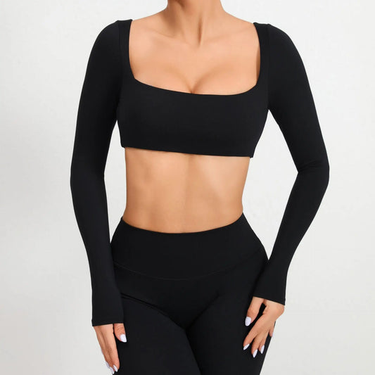 Square neck Long Sleeve Yoga Sports Fitness Crop Top