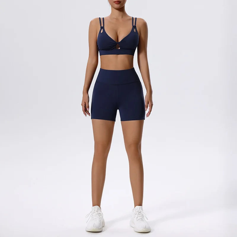 2 piece Yoga Sportswear Bra & Leggings Set Blue shorts set 1