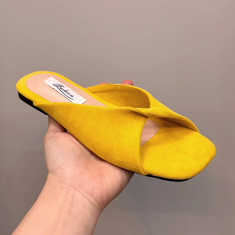 Open Toe pastel Color flat Sandals Yellow