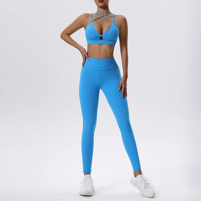 2 piece Yoga Sportswear Bra & Leggings Set Blue pants set