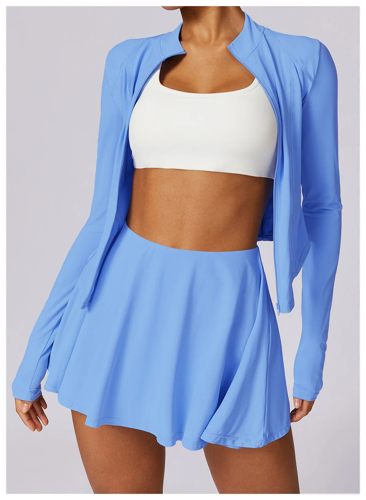 2 piece Yoga Fitness Sports Short Skirt Long Sleeved set