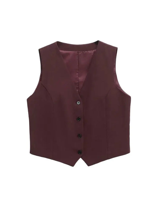 Chic V-Neck Sleeveless single breasted waistcoat vest top