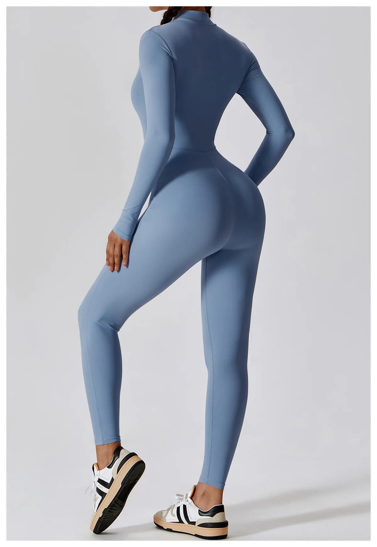 Zipper long sleeve Elastic One-Piece gym workout Bodysuit