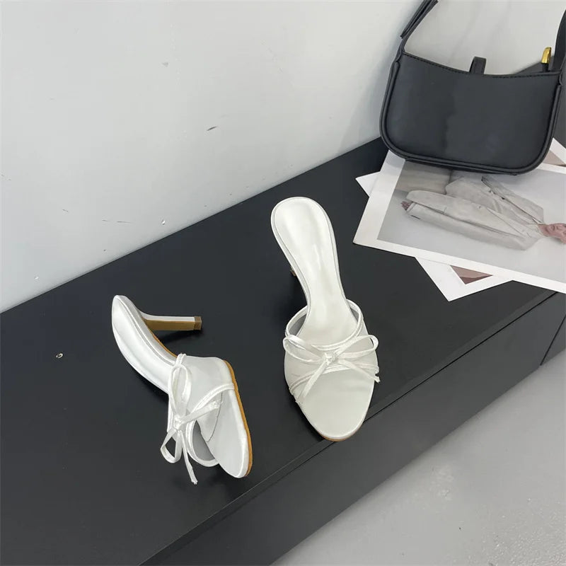 Butterfly Knot Mesh Open Toe Thin High Heel Sandals