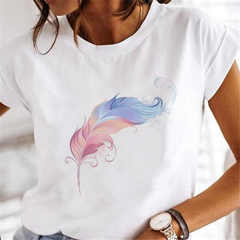New Women nature print T-shirts 21 white