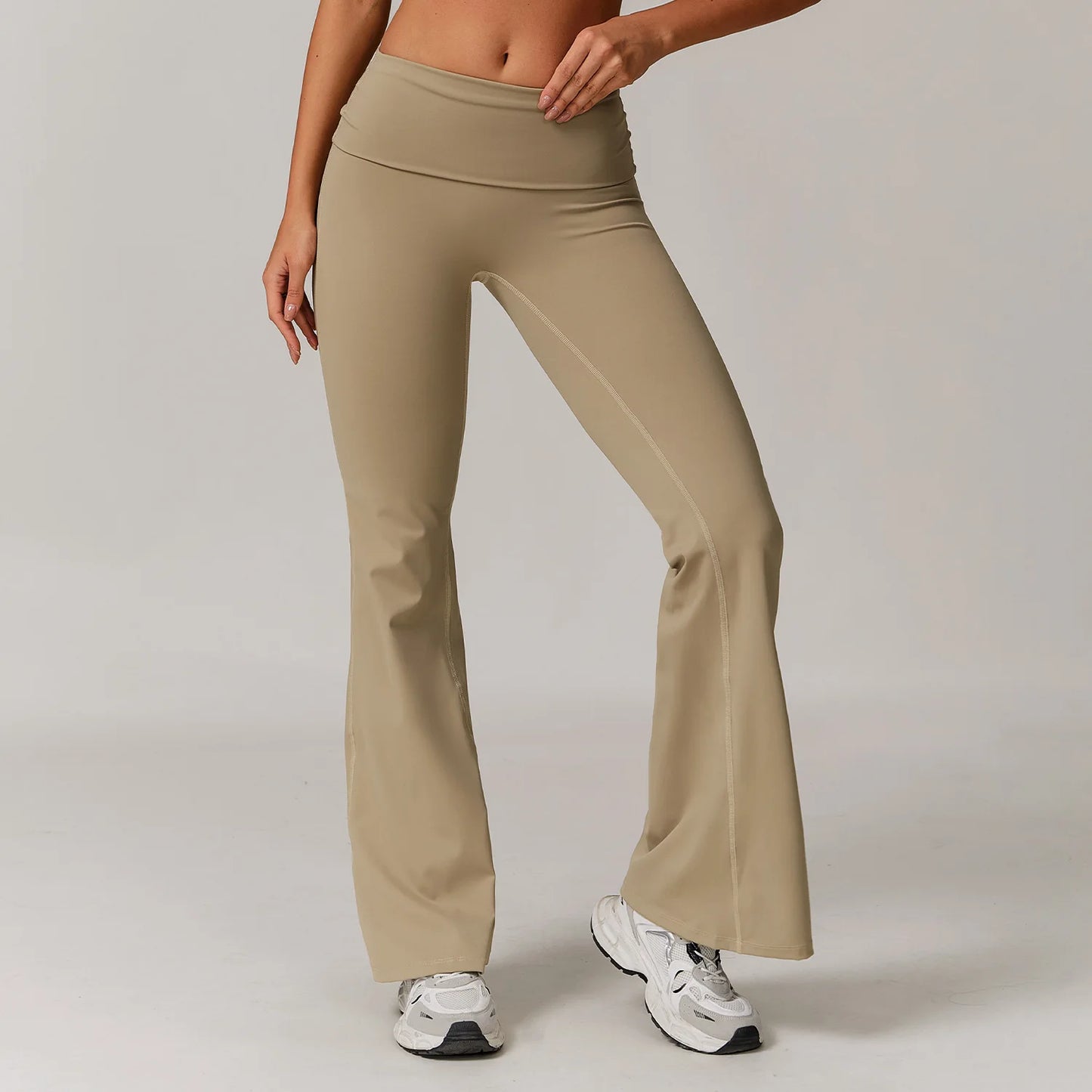 Bell-bottoms High Waist Wide Leg Fitness Workout Leggings Deep khaki