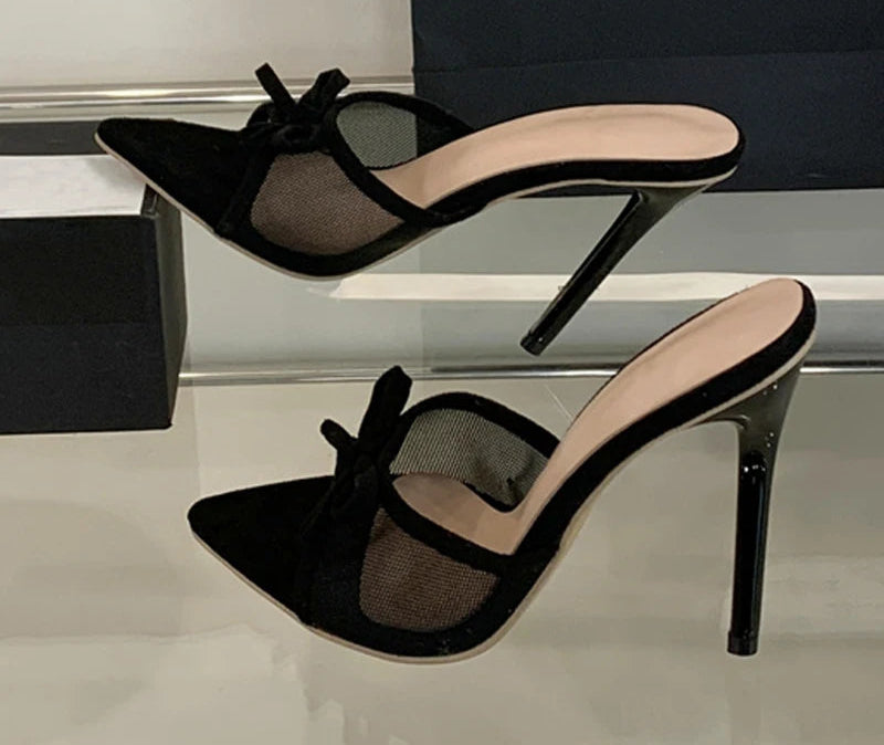 Mesh Pointed Toe Thin High Heel Sandals