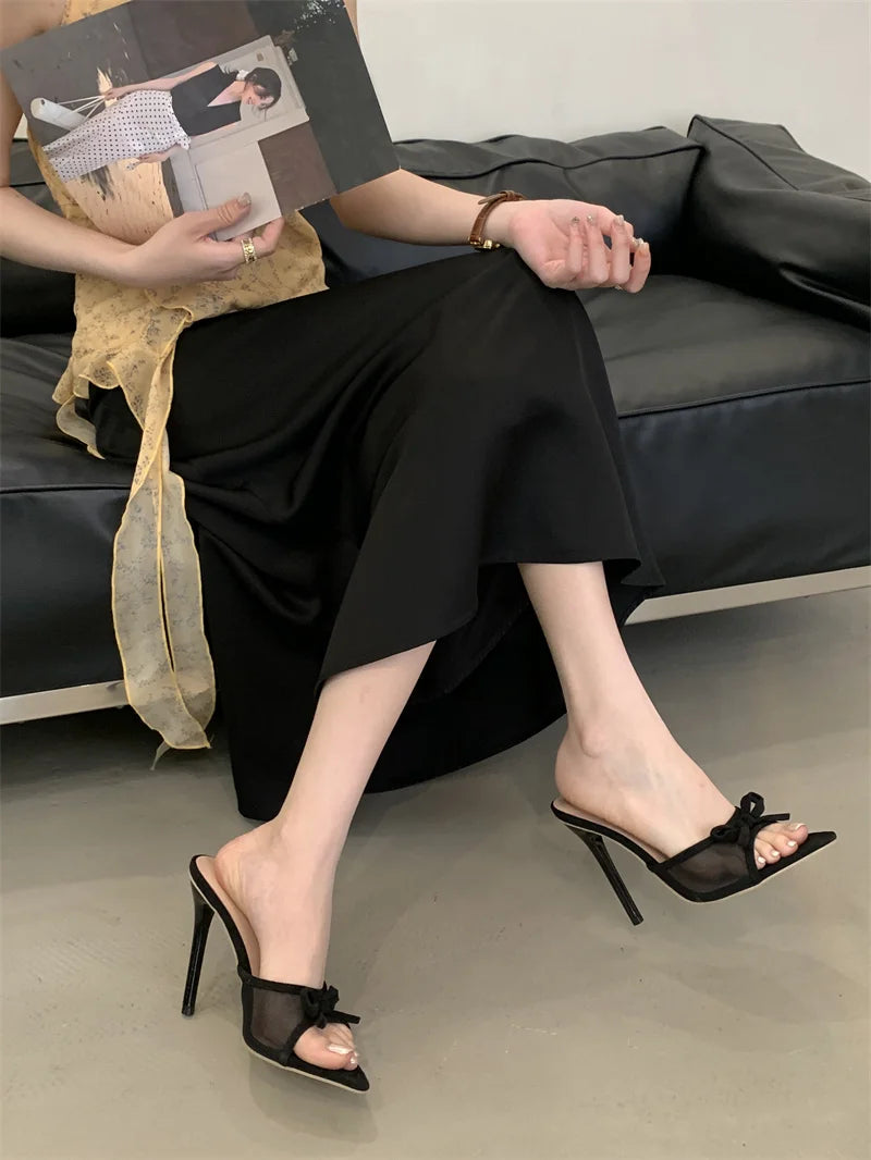 Mesh Pointed Toe Thin High Heel Sandals