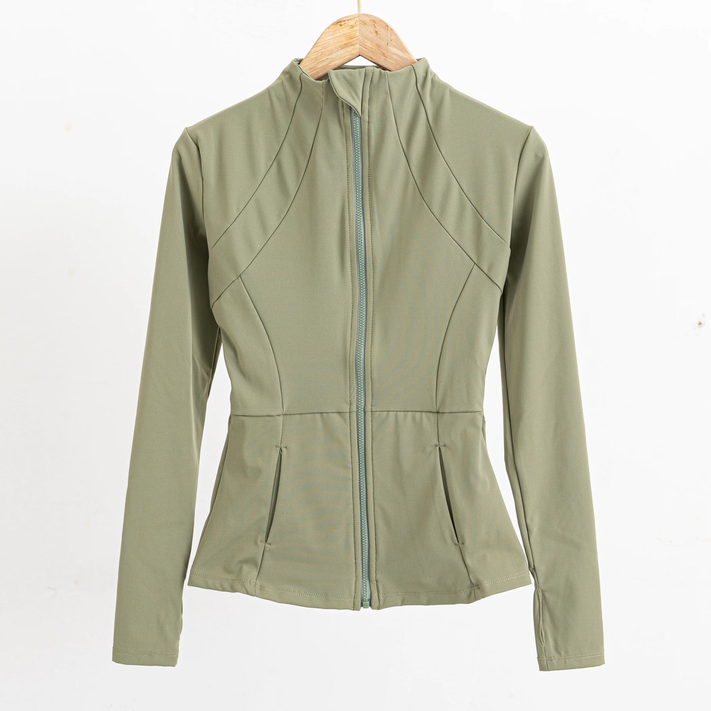 Long-sleeved zipper Fitness Running gym Top Jacket Army Green