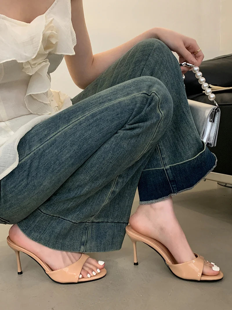 One band Patent Leather Mules High Heel Sandals