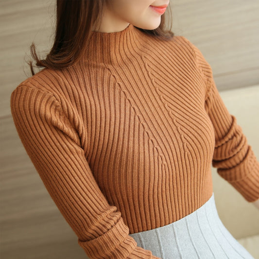 Women Long Sleeve turtle neck Knitted Jumper Top