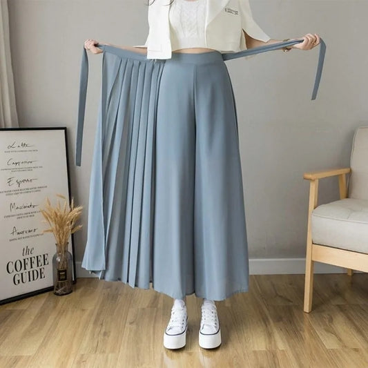 New Style Korean Women Pleated Chiffon Trousers